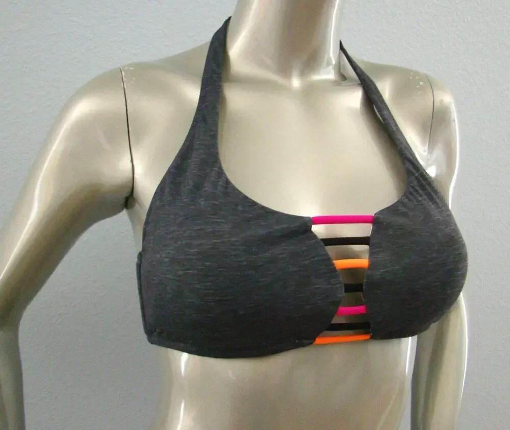 PINK Victoria's Secret Shaded Gray Strappy Caged Halter Bikini Top XS
